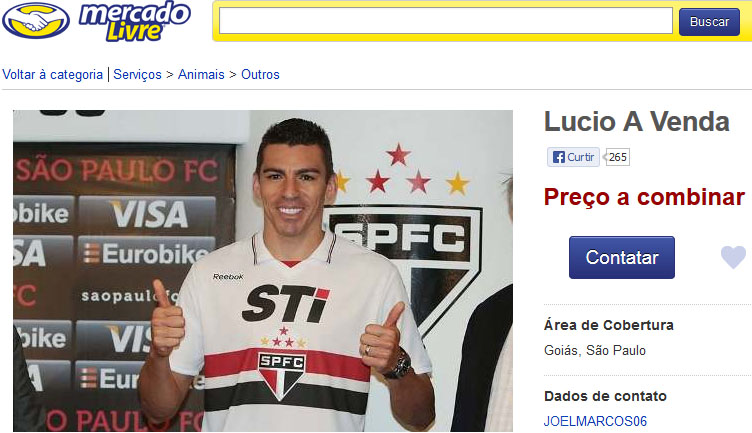 Após atuações ruins pelo Tricolor, o zagueiro Lúcio foi "colocado à venda" por torcedores são-paulinos