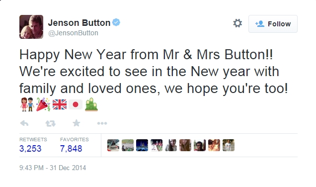 Button confirmou seu casamento pelo Twitter