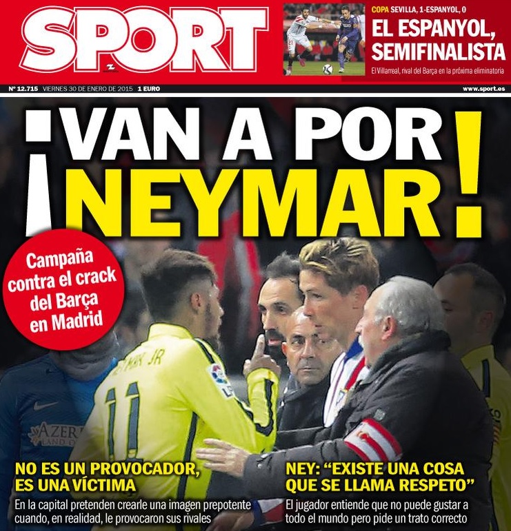 Capa do diário 'Sport' defende Neymar de acusações feita por rivais
