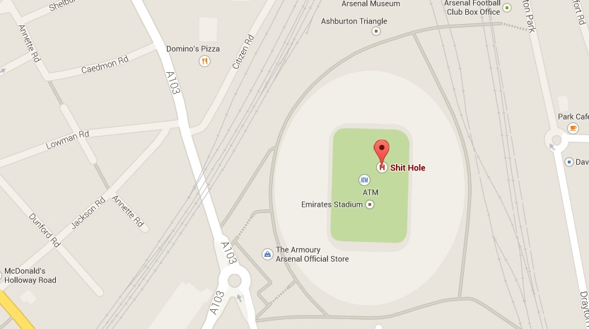 Estádio do Arsenal aparece no Google Maps com provocação