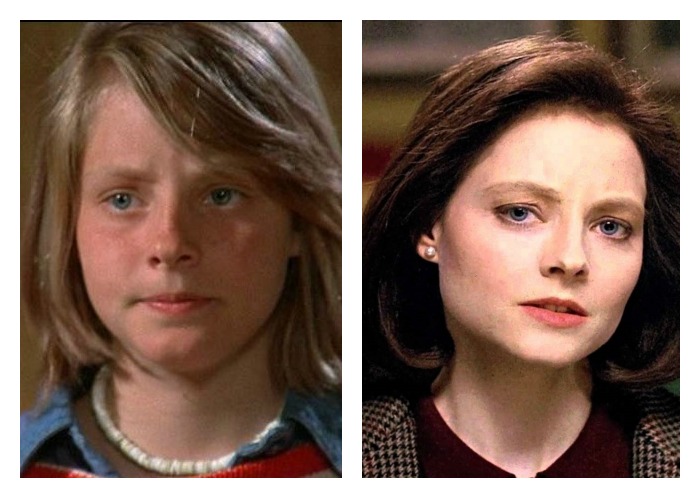 Jodie Foster aos 13 anos em "Se Eu Fosse Minha Mãe" (1976, da Disney) e aos 28 em "O Silêncio dos Inocentes"
