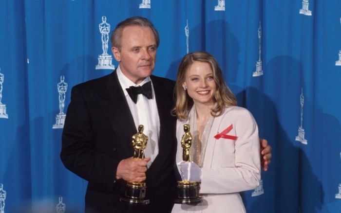 Hopkins e Jodie na cerimônia do Oscar de 1992