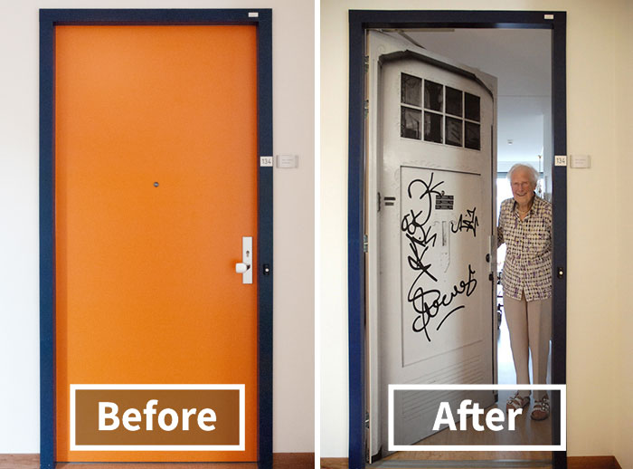 Parte do lucro da empresa True Doors vai para ajudar pacientes com demência. A True Door "reconstrói" as portas das antigas casas de idosos que estão em clínicas ou asilos.