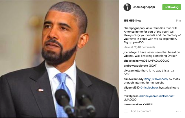 Drake faz homenagem peculiar a Obama no Instagram