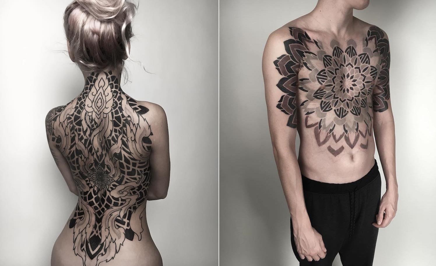 Tatuadora transforma mandalas em coberturas geométricas perfeitas