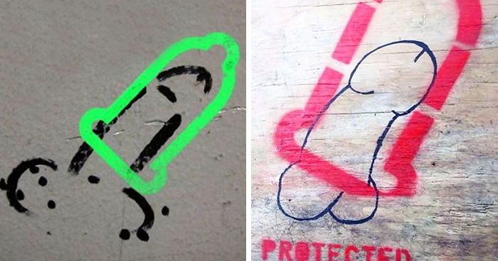 Anônimo pinta preservativos sobre grafites de pênis em Londres