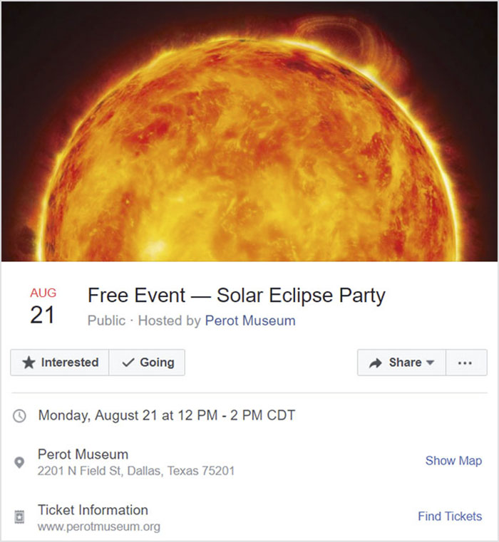 Evento para o dia do eclipse total