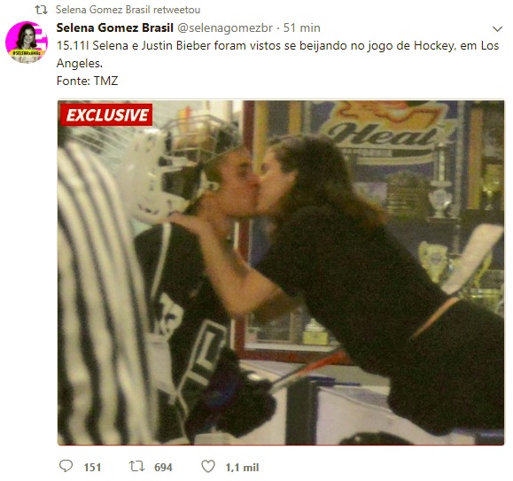 Justin e Selena trocam beijo