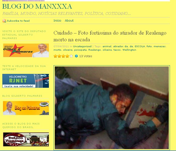 Wellington Menezes de Oliveira, o atirador do Realengo, morto na escada da escola em que abriu fogo contra crianças