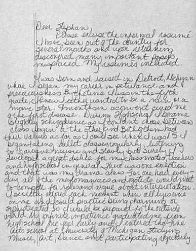 Carta escrita por Madonna em 1979