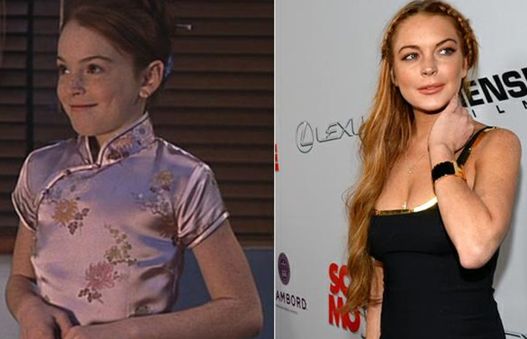 Lindsay Lohan em “Operação Cupido” (1998), aos 12 anos, e atualmente, com  28 anos 