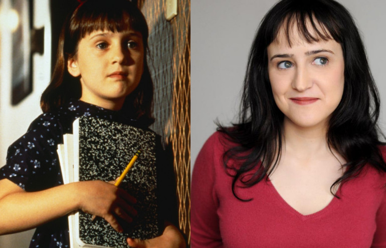 Mara Wilson em “Matilda” (1996), aos 9 anos, e atualmente, com 27 anos