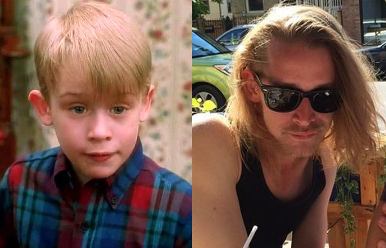 Macaulay Culkin em “Esqueceram de Mim” (1990), aos 10 anos, e atualmente, com 34 anos