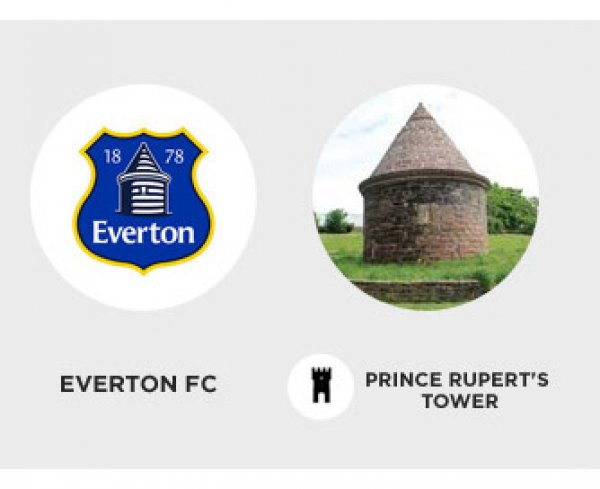 A primeira vista os fãs de Harry Potter podem achar que o Everton resolveu homenagear Hagrid com sua casa estampada no escudo do clube, mas é apenas a Prince Rupert's Tower, uma das construções mais antigas da Inglaterra.
