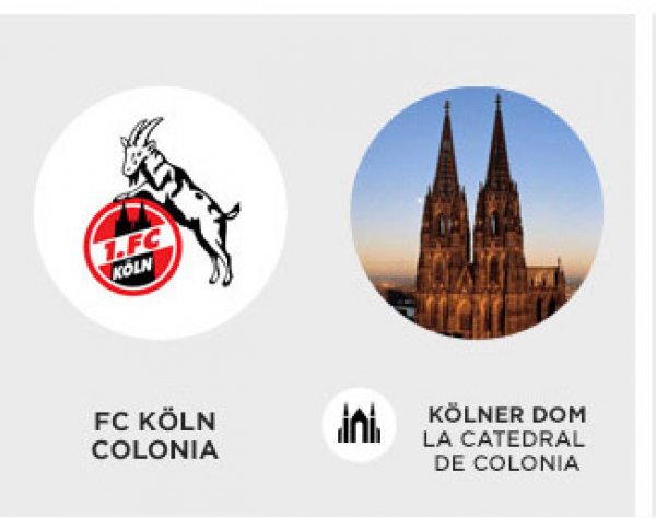 O time alemão da cidade de Colônia, na Alemanha, tem em seu escudo a Catedral  de Colônia, ou Kölner Dom, que era o prédio mais alto do mundo quando foi concluída, em 1880.