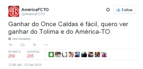 Tweet do América-TO provoca o Corinthians após classificação