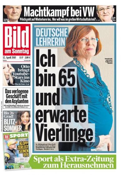 Alemã de 65 anos está grávida de quadrigêmeos