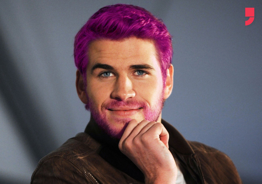 Certeza que a Miley Cyrus ia pirar nesse Liam com cabelo colorido!