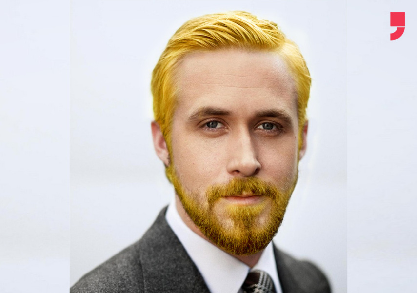 Ryan Gosling meio Lady Gaga na fase dos cabelos amarelos, né? Nada mal! :p
