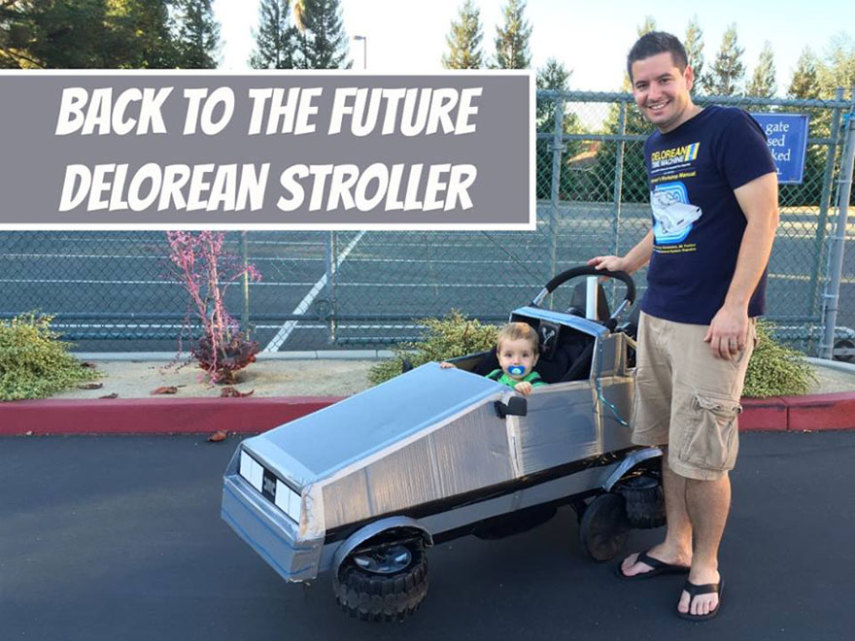Fã de De Volta para o Futuro, Beau construiu um DeLorean para o pequeno Michael usando cano de PVC, papelão e fita adesiva