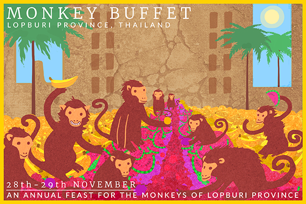 28 e 29 de novembro - Um festival de comida para os macacos na província de Lopburi