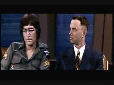 O diretor Robert Zemeckis conseguiu utilizar cenas de uma entrevista real de Lennon em um programa de TV, fazendo com que o cantor contracenasse com Forrest (Tom Hanks)