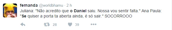 Olha elaaa! Daniel perde para Ronan e é o 3º eliminado do BBB 16, mas quem brilha no Twitter é Ana Paula.