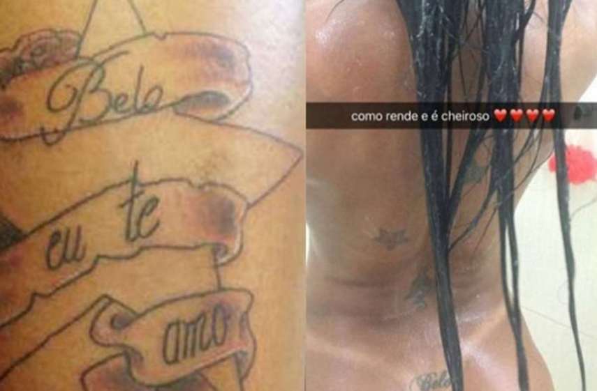 Gracyanne Barbosa tem duas tatuagens em homenagem ao marido, o pagodeiro Belo. Uma fica na panturrilha e outra no cóccix.