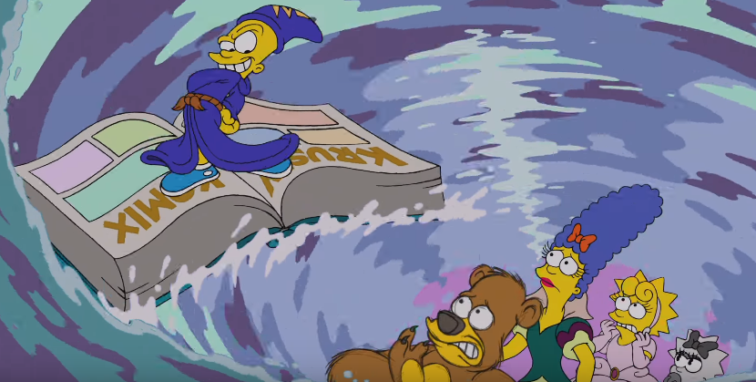 A abertura do desenho Os Simpsons já se tornou um marco da TV. A abertura do episódio que foi ao ar na noite desse domingo (24) nos Estados Unidos foi uma homenagem aos grandes clássicos da Disney.  [leiamais]  Chamado de Fland Canyon, o episódio teve a abertura feita por um ícone da animação: Eric Goldbegrg, que foi responsável por inúmeros filmes da produtora, como Alladin, Hérculoes e Fantasia 2000.  No vídeo, Homer, Marge, Bart, Lisa e Meg se tornam personagens clássicos das fábulas, como Mickey, Cinderela e Baloo, de Mogli.