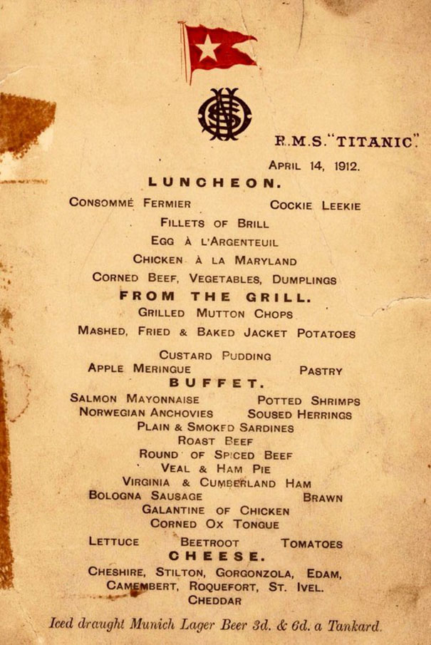 Cardápio da primeira classe do Titanic
