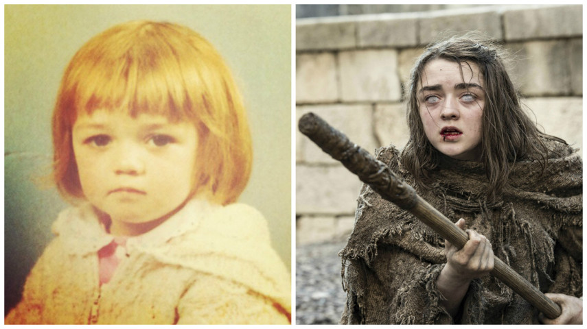 A atriz quando era criança e como Arya Stark em GoT