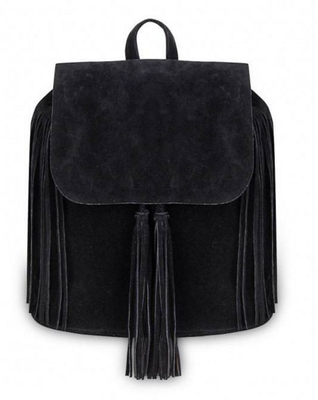 Black Fringe Backpack with Foldover Flap, $25