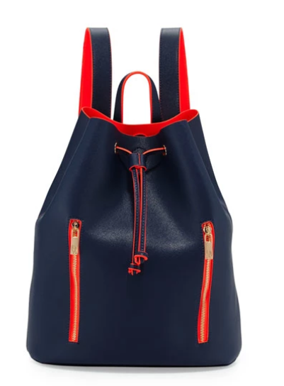 Neiman Marcus Neon Contrast Drawstring Backpack, Navy/Orange, $37
