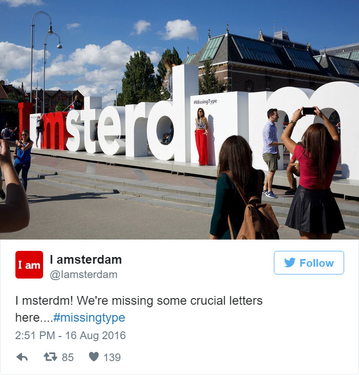 A cidade de Amsterdam entrou na campanha #MissingType
