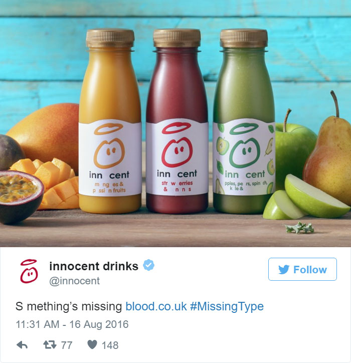 A Innocent Drinks entrou na campanha #MissingType