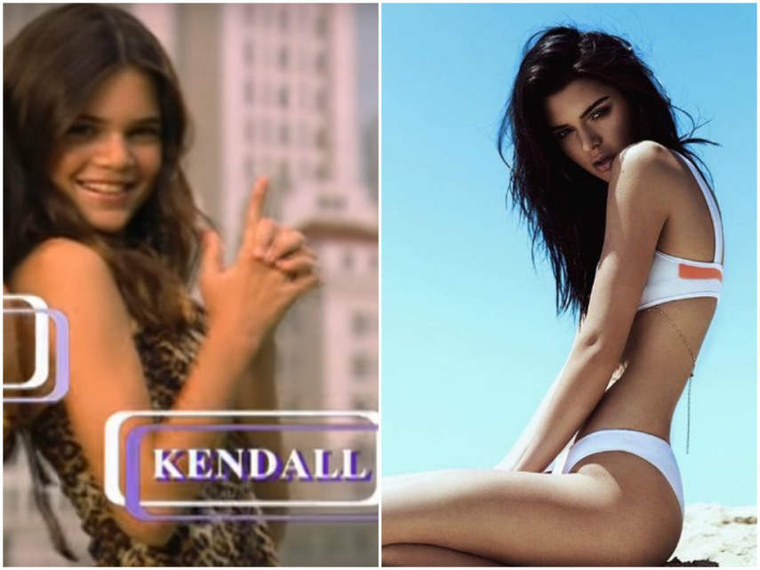 Kendall Jenner em 2007, na primeira temporada de 'Keeping Up with the Kardashians'. Na segunda foto, atualmente, em 2016