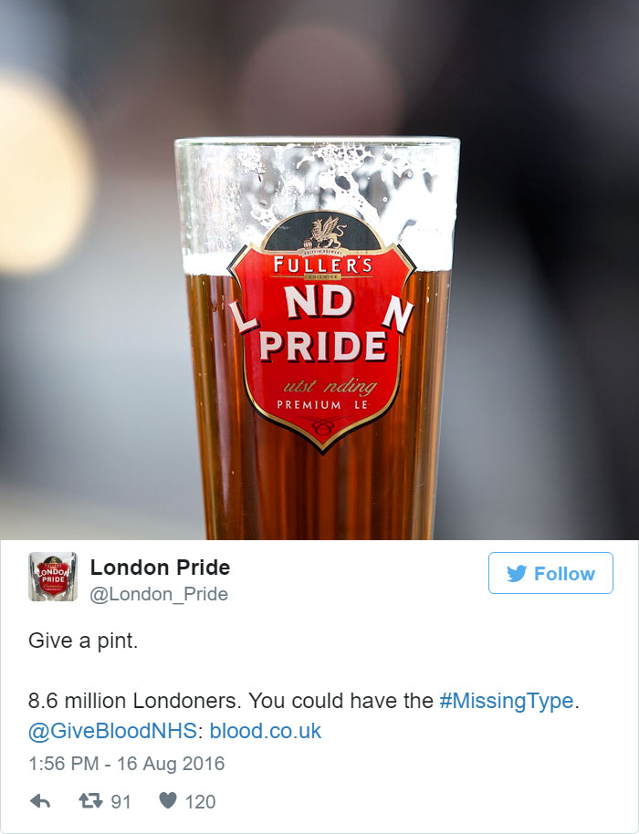 A marca de cerveja London Pride entrou na campanha #MissingType
