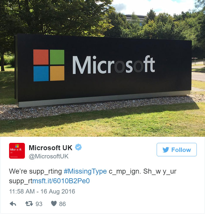 A gigante Microsoft entrou na campanha #MissingType