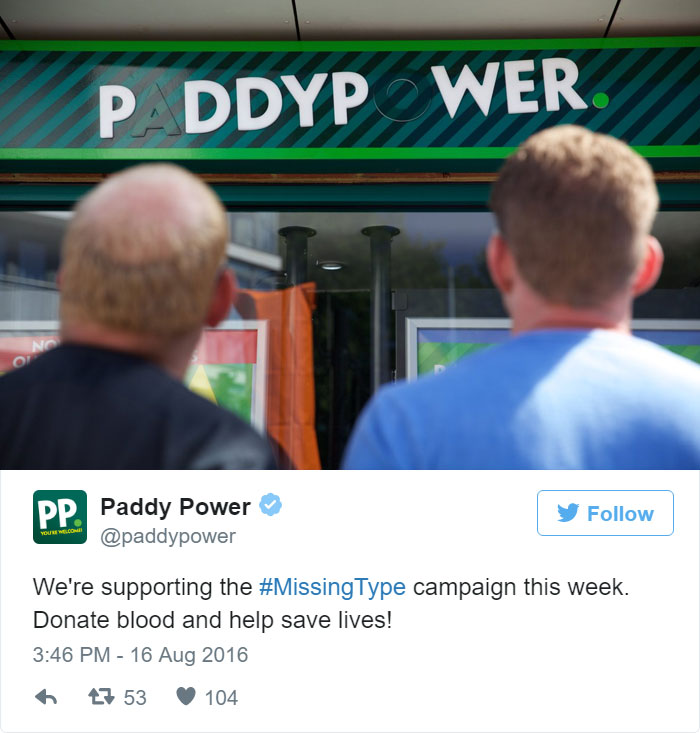 A Paddy Power entrou na campanha #MissingType