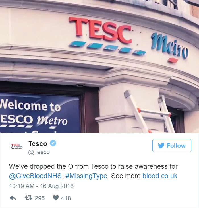 A rede de supermercados Tesco entrou na campanha