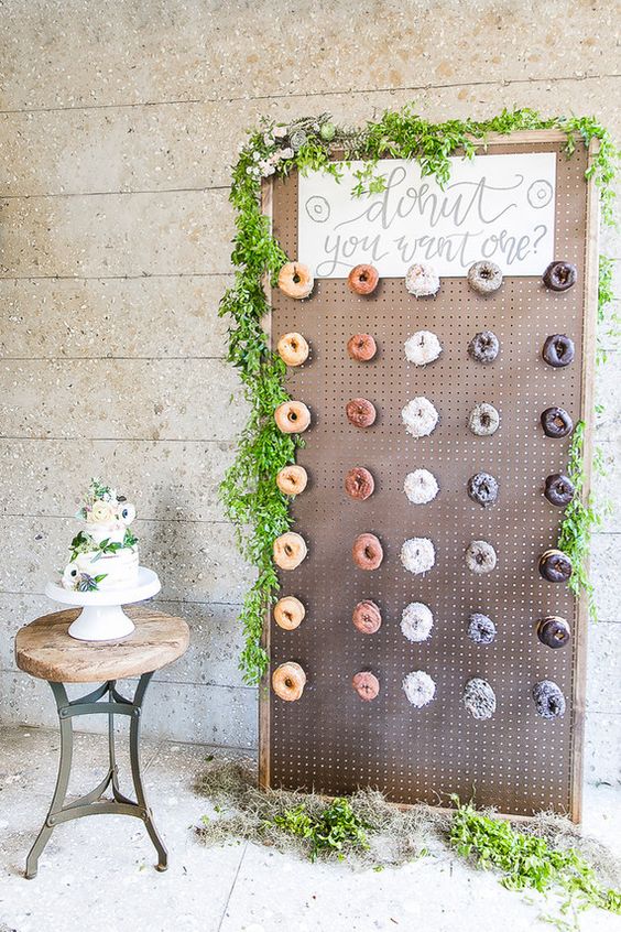 Criar uma parede decorativa com estas famosas rosquinhas americanas é a nova moda entre festas de casamento e também aniversários infantis