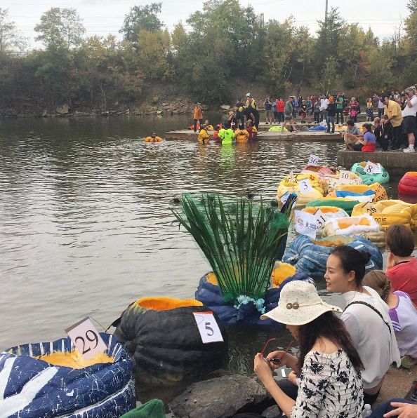Todo ano, a cidade de Windor, no Canadá, é palco de uma animada regata em que as pessoas transformam abóboras de até 270kg em barcos personalizados