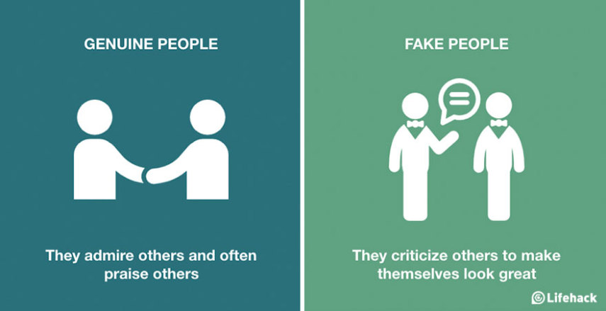 Pessoas verdadeiras admiram e elogiam os demais; pessoas falsas só conseguem criticar os outros, para tentar ganhar algum destaque ou importância