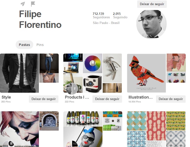 Filipe Florentino tem pins, principalmente, de moda masculina, decoração e comidas belíssimas <a href=