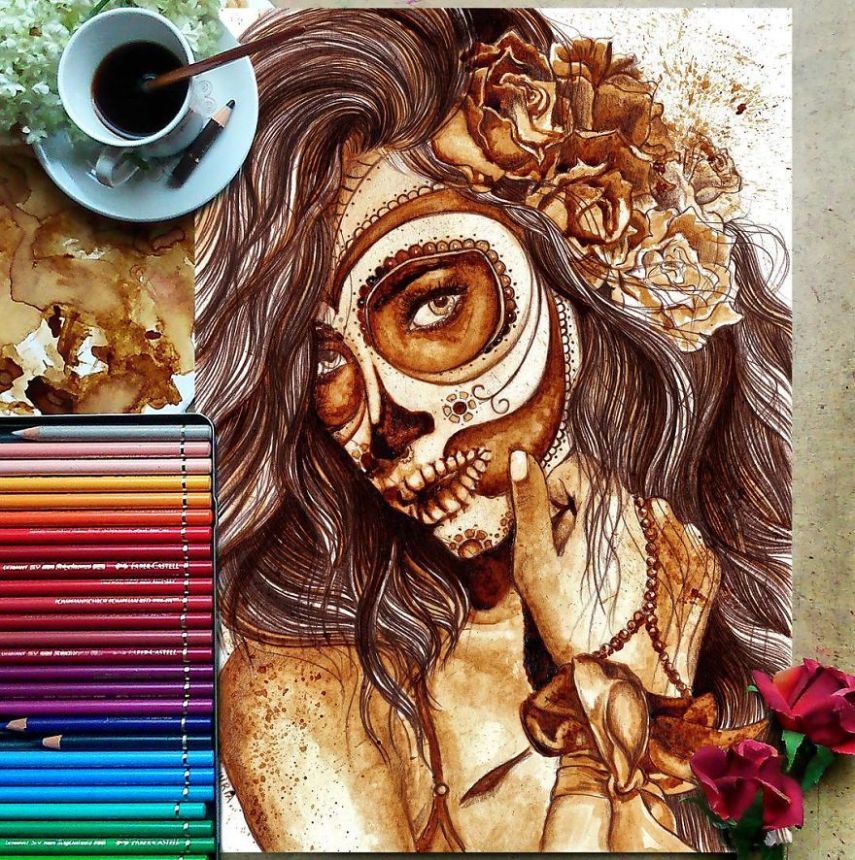 Nuria Salcedo é uma artista que usar um material um pouco diferente para pintar retratos: café! Sim, a artista usa a bebida, junto com lápis marrom e papel próprio para aquarelas e faz desenhos incríveis