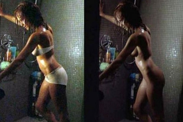 Aqui não foi bem um caso de dublê de corpo. Jessica Alba filmou a cena de calcinha e sutiã e recorreu à computação gráfica para ficar nua