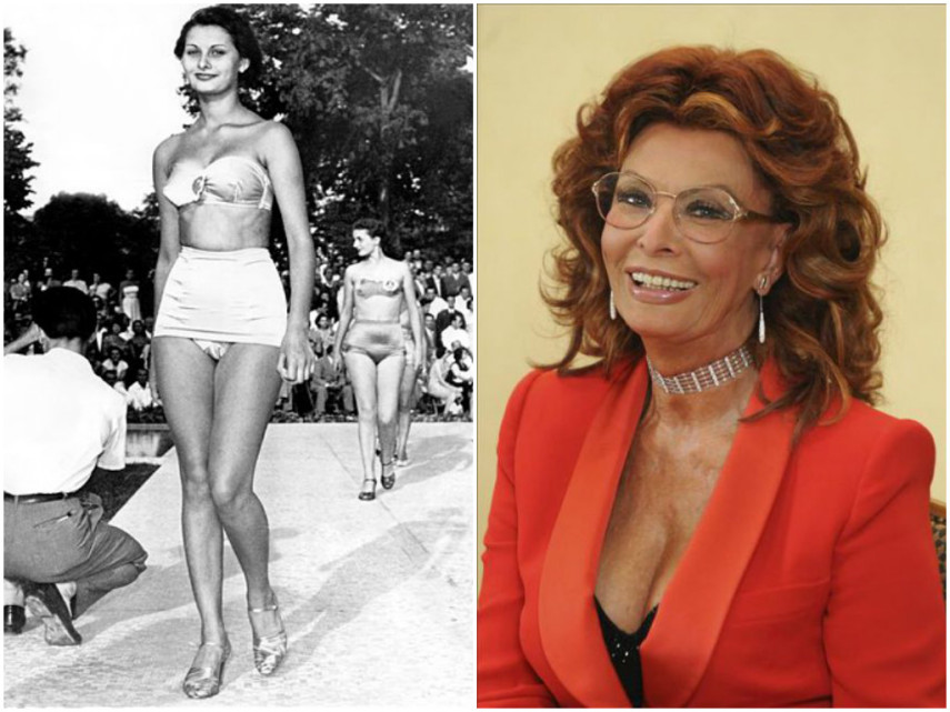  A italiana Sophia Loren disputou o concurso Miss Itália e venceu o título de Miss Elegância, em 1950