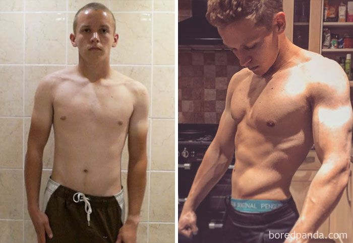 Transformação após 1 anos de bodybuilding