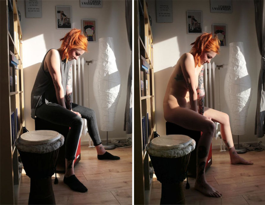 Sophia Vogue fez uma série com pessoas peladas fazendo tarefas comuns do dia a dia para mostrar que estar nu é algo natural