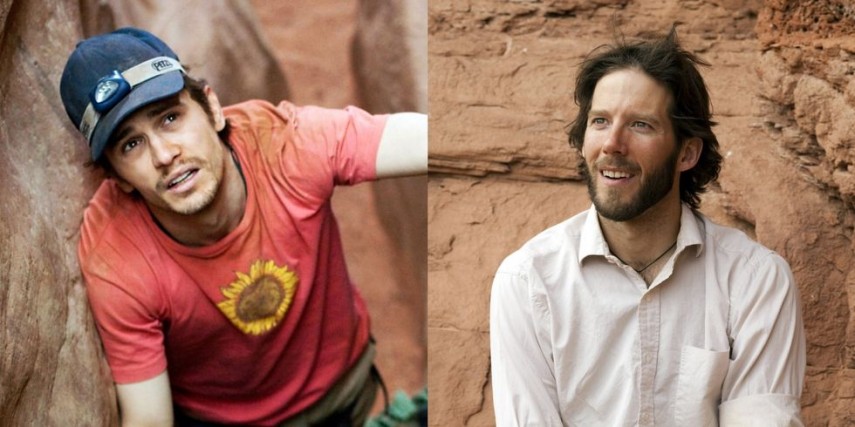 James Franco dando vida ao alpinista Aron Ralston no filme '127 horas'.